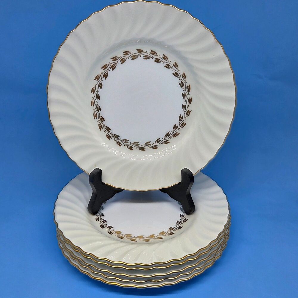 Minton Cheviot Gold Laurel Wreath 7 3/4" Salad Plates Set of 6 Appear Unused